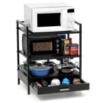 3 Tier Adjustable Metal Dish Rack With Sliding Storage