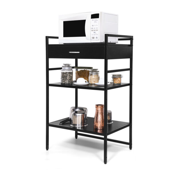 3 Tier Microwave Rack with Sliding Storage Drawer