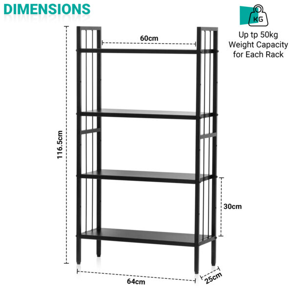 4 Tier Height Adjustable Metal Bookshelf