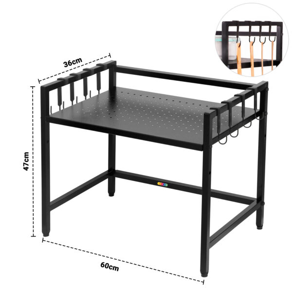 2-Tier Height Adjustable Microwave Stand With 8 Hooks