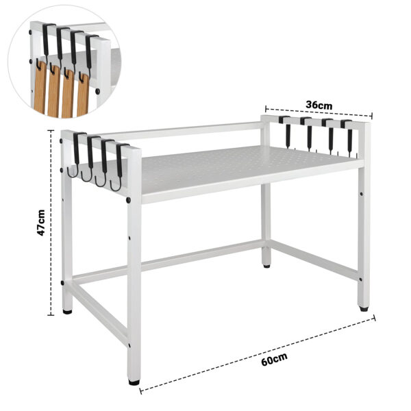 2-Tier Height Adjustable Microwave Stand With 8 Hooks-White