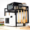 2-Tier Height Adjustable Microwave Stand With 8 Hooks