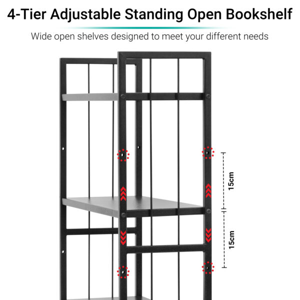 4 Tier Height Adjustable Metal Bookshelf