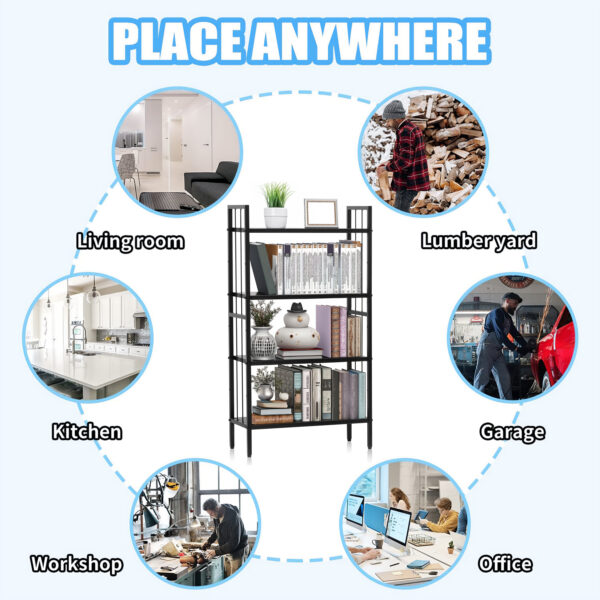 4 Tier Height Adjustable Metal Bookshelf