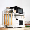 2-Tier Height Adjustable Microwave Stand With 8 Hooks-White