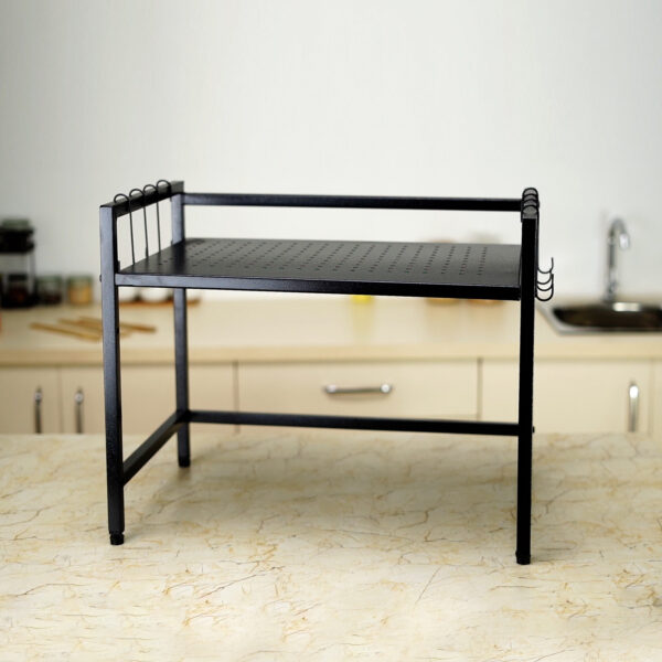 2-Tier Height Adjustable Microwave Stand With 8 Hooks