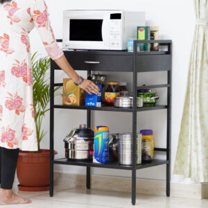 3 Tier Microwave Rack with Sliding Storage Drawer