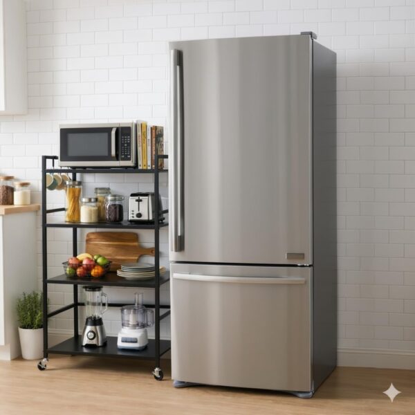 4 Tier Metal Dish Rack Height Adjustable Microwave Stand with Hanging Plastic Hooks