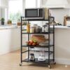4 Tier Metal Dish Rack Height Adjustable Microwave Stand with Hanging Plastic Hooks