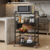 4 Tier Metal Dish Rack Height Adjustable Microwave Stand with Hanging Plastic Hooks