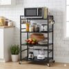 4 Tier Metal Dish Rack Height Adjustable Microwave Stand with Hanging Plastic Hooks