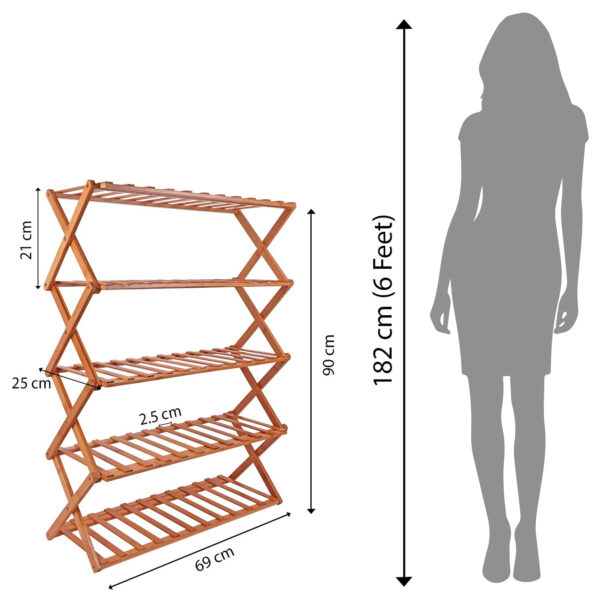 5 Tier Foldable Bamboo Shoe Rack