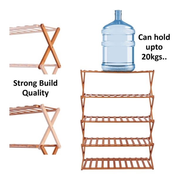 5 Tier Foldable Bamboo Shoe Rack