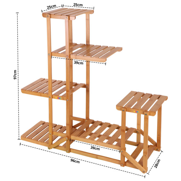 6 Tier Wooden Bamboo Plant Pot Stand