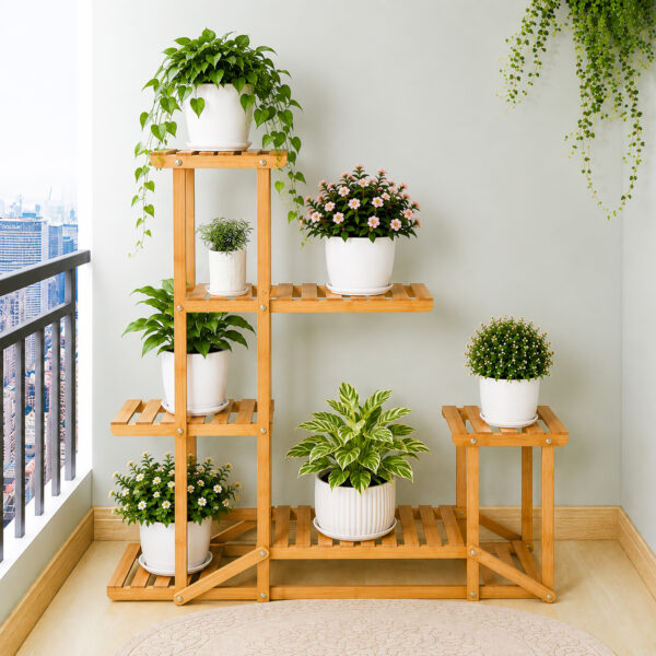 6 Tier Wooden Bamboo Plant Pot Stand