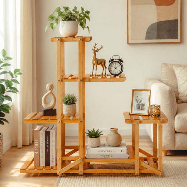 6 Tier Wooden Bamboo Plant Pot Stand