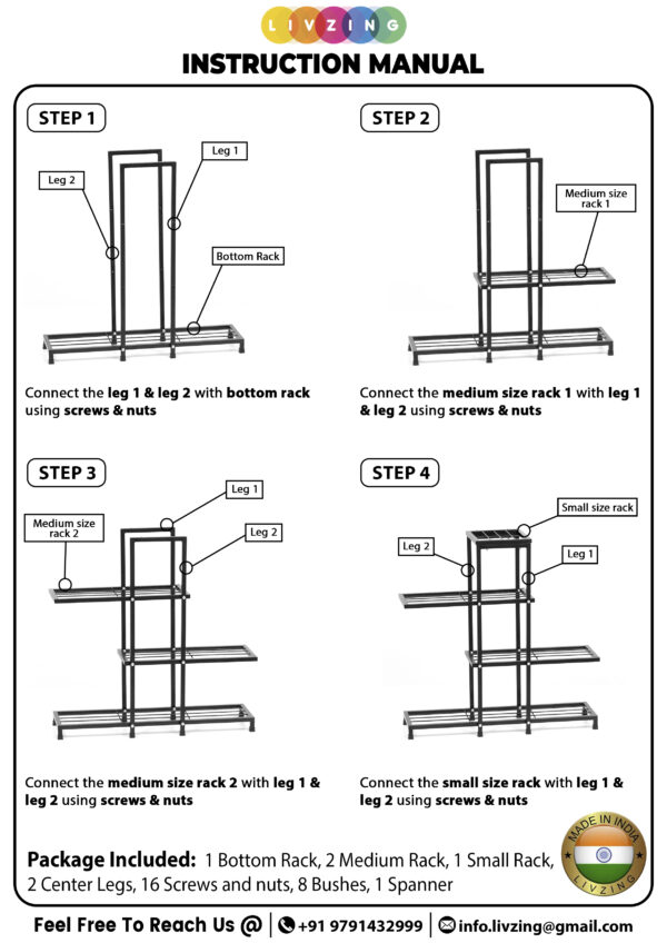 Metal 4 Tier Plant Stand For Balcony & Indoor