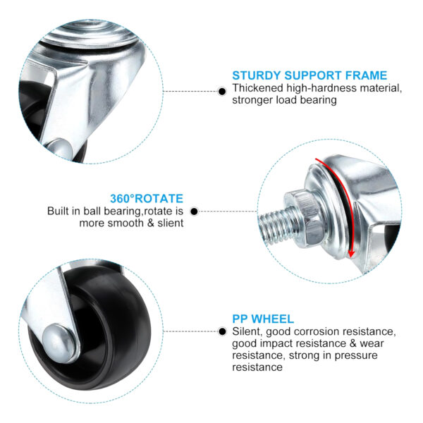 10mm Threaded Heavy Duty Caster Wheels 360°