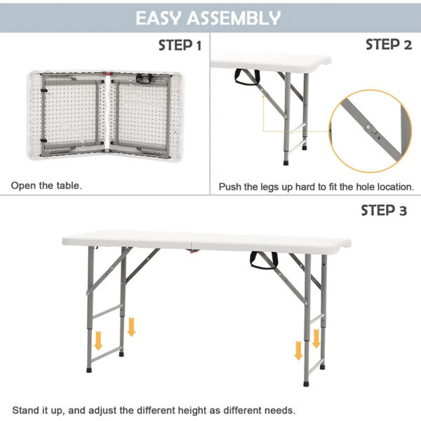 4 Ft Height Adjustable Plastic Folding Picnic Table