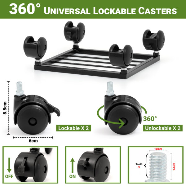 10 Inch Metal Plant Stand with Lockable & unlockable Wheels