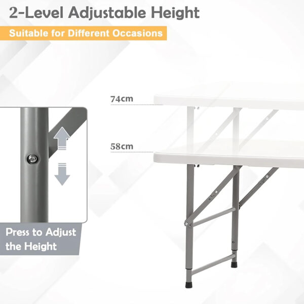 4 Ft Height Adjustable Plastic Folding Picnic Table