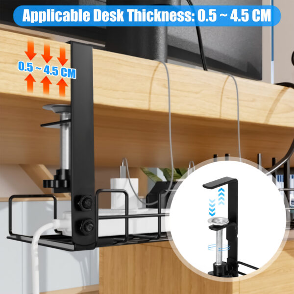Desk Cable Management Tray & Power Strip Holder