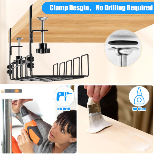 Desk Cable Management Tray & Power Strip Holder