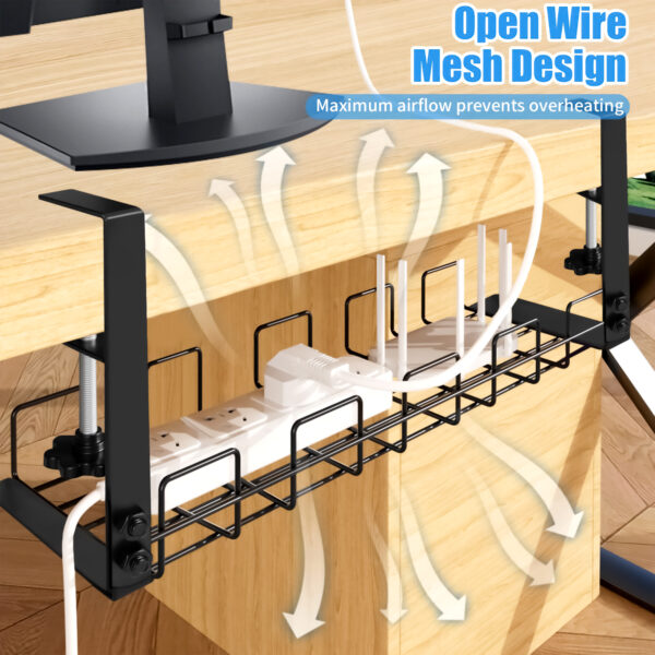 Desk Cable Management Tray & Power Strip Holder