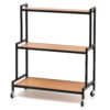 3 Tier Metal Plant Stand with MDF Wooden Shelves & Wheels