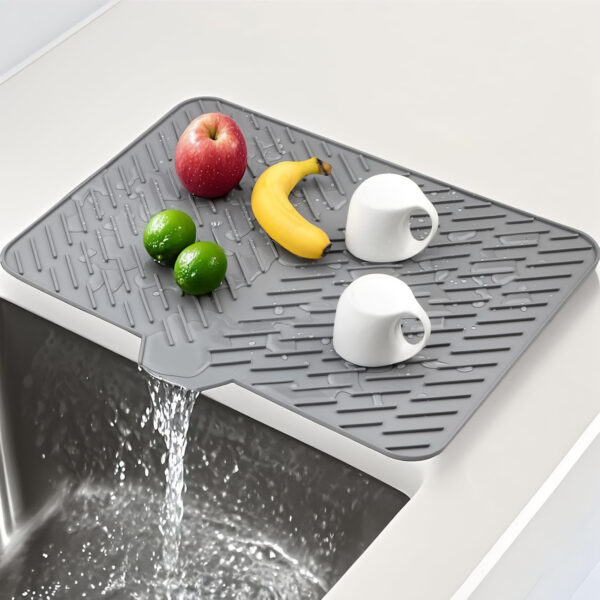 Multipurpose Silicone Kitchen Dish Drying Mat with Drain Lip