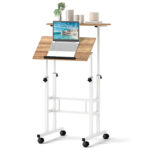 Height Adjustable Lap Desk with Locking Wheels - White Color
