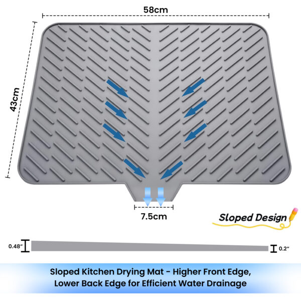 Multipurpose Silicone Kitchen Dish Drying Mat with Drain Lip