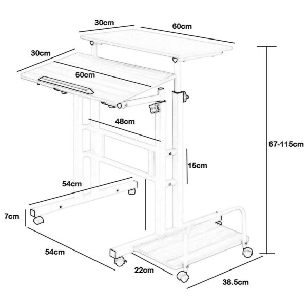 Height Adjustable Computer Table with Locking Wheels-White