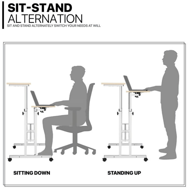 Height Adjustable Computer Table with Locking Wheels-White