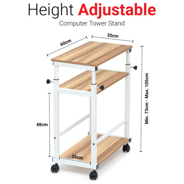 3 Tier Height Adjustable Computer Tower Stand - White