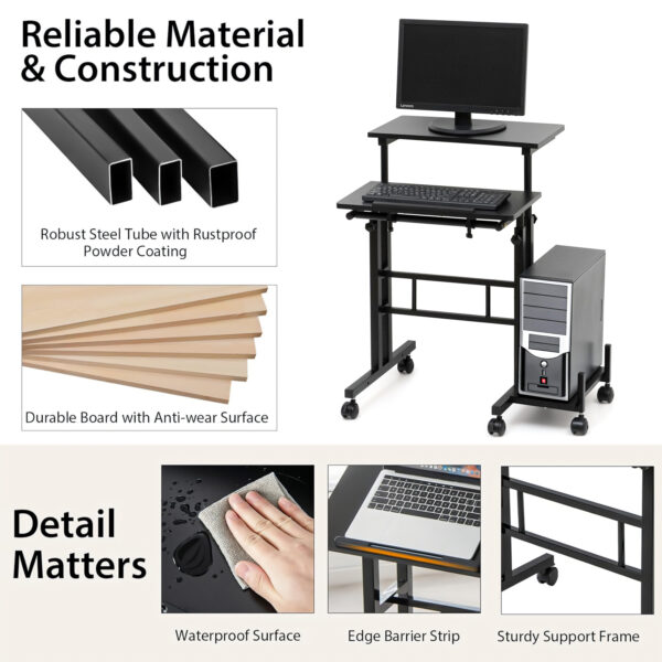 Height Adjustable Computer Table with Locking Wheels