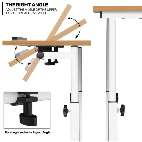 Height Adjustable Lap Desk with Locking Wheels - White Color