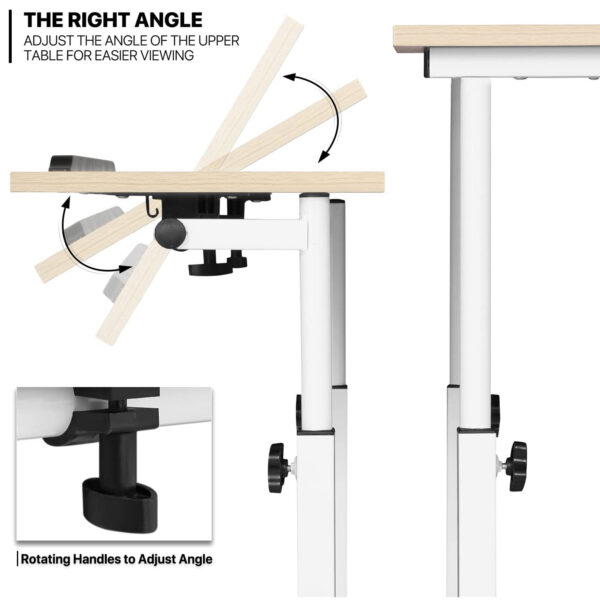Height Adjustable Computer Table with Locking Wheels-White