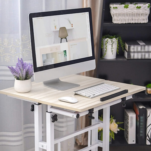 Height Adjustable Computer Table with Locking Wheels-White