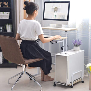 Height Adjustable Computer Table with Locking Wheels-White