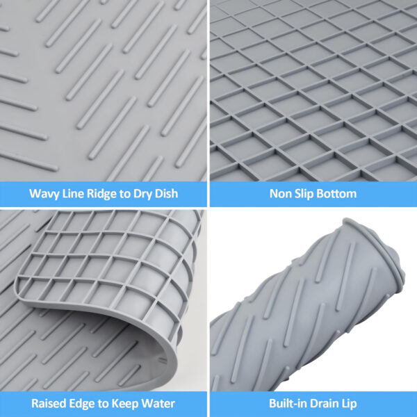 Multipurpose Silicone Kitchen Dish Drying Mat with Drain Lip