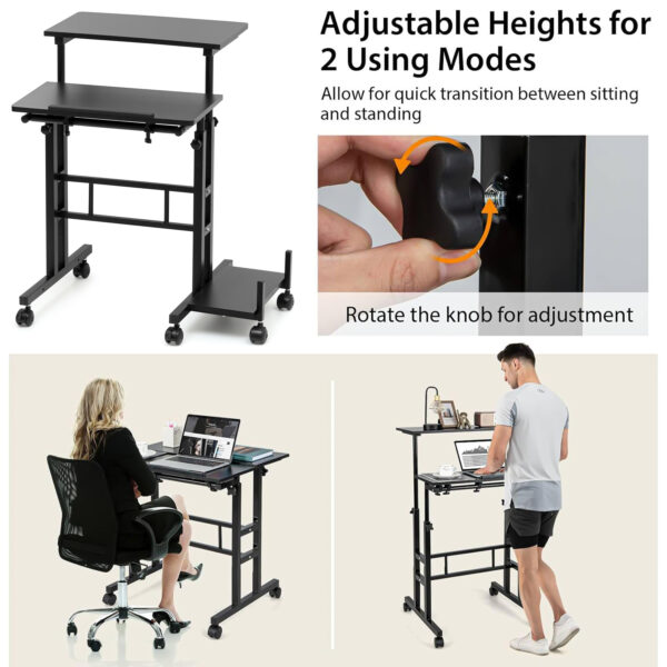 Height Adjustable Computer Table with Locking Wheels