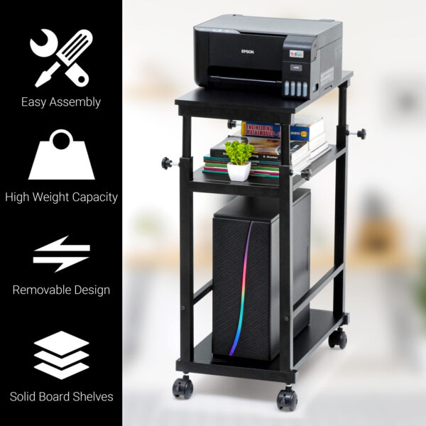 3 Tier Height Adjustable Computer Tower Stand-Black