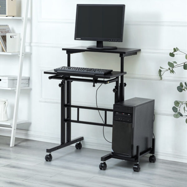Height Adjustable Computer Table with Locking Wheels