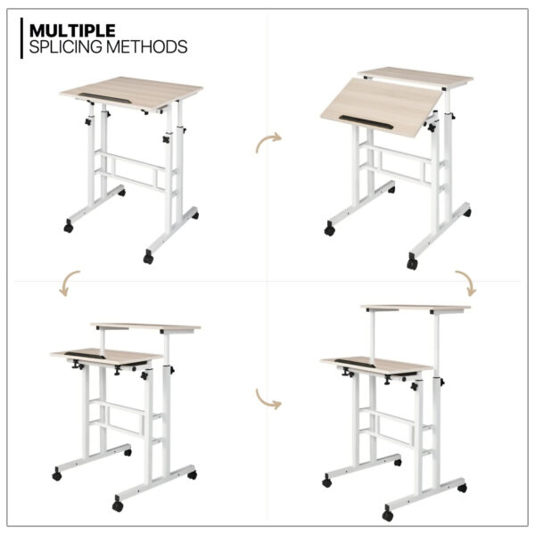 Height Adjustable Computer Table with Locking Wheels-White