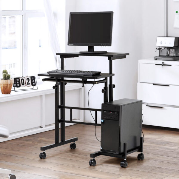 Height Adjustable Computer Table with Locking Wheels