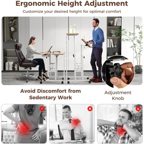 Height Adjustable Lap Desk with Locking Wheels - White Color