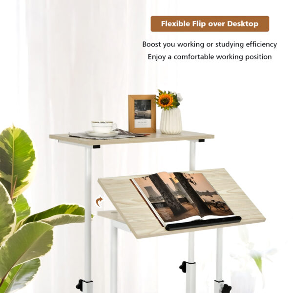 Height Adjustable Computer Table with Locking Wheels-White