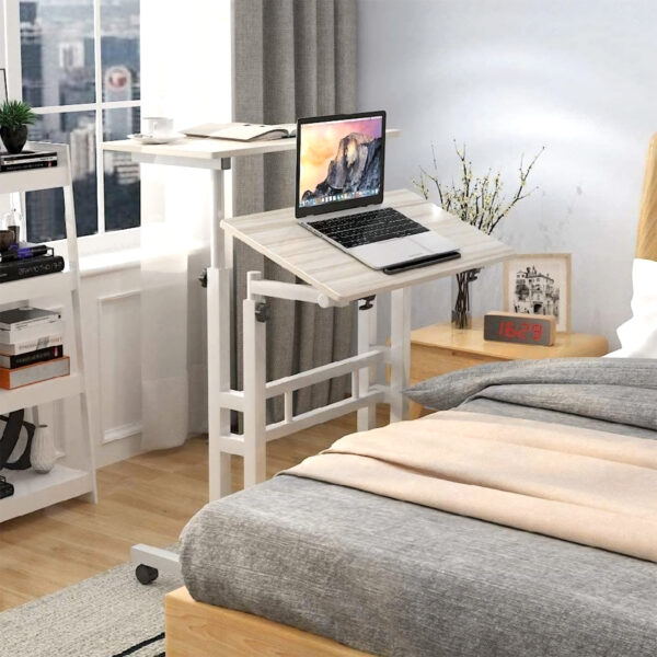 Height Adjustable Computer Table with Locking Wheels-White