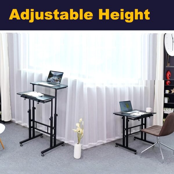 Height Adjustable Lap Desk with Locking Wheels -Black Color